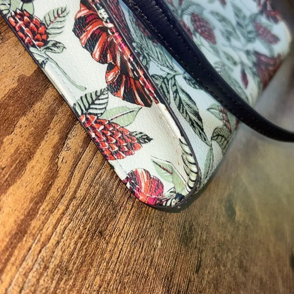 Tory Burch Kerrington navy green red Evergreen floral crossbody purse bag